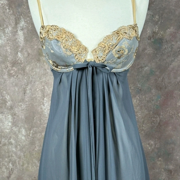 Victoria's Secret Other - Victoria's Secret Blue Chemise with Gold Lace